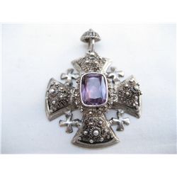 Sterling Silver Bethlehem Pendant w/ Purple Stone