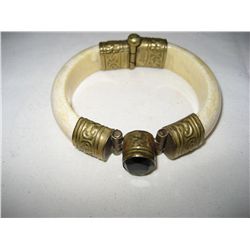 Bone & Purple Stone Brass Cuff Bracelet