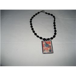 Black Glass Beaded Necklace w/ Pendant Vintage Monster Movies Poster