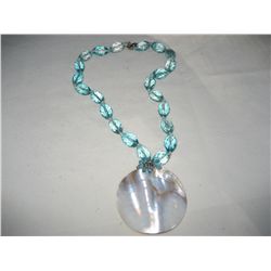 Aquamarine Glass Beaded Shell Pendant Necklace