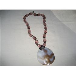 Amethyst Glass Beaded Necklace Shell Pendant