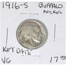 1916-S BUFFALO NICKEL RED BOOK VALUE IS $17.00+ *NICE KEY DATE EARLY VERY GOOD GRADE NICKEL*!!