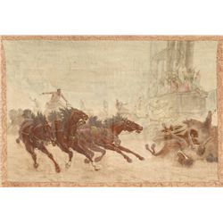 Roman Chariot Race, Gouache Painting on Cloth