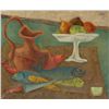 Image 1 : Laurent Marcel Salinas, Untitled - Still Life with Fish and Knife, Oil Painting