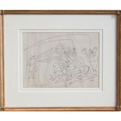 Alexander Raymond Katz, Ladies Day at the Ballpark, Brush Drawing