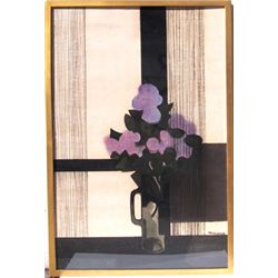 Andre Minaux, Fleurs Mauve, Pastel and Charcoal Drawing