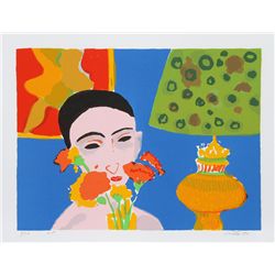 John Grillo, Woman with Flowers, Silkscreen