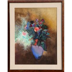 Ian Woodner, Vase and Flowers, Gouache, Watercolor and Pastel Drawing