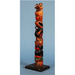 Nuu-chah-nulth Totem Carved with Four Figures ca. 1940's  20 1/2" H. 6" W. Base  Good Condition