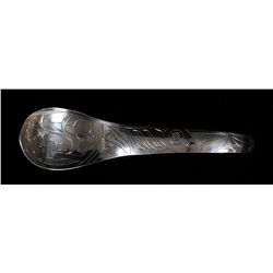 Northwest Coast Silver Spoon with Incised Raven Design Marked HM 5" L.  Good Condition