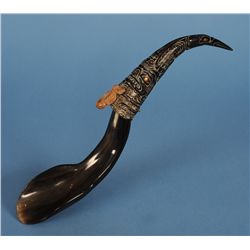 Horn Spoon Carved by Elsie John with Raven and Bear 13" L.  Fine Condition