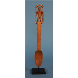 Inuit Carved Wood Effigy Spoon ca. 1900  15 1/2" H. 3 3/4" W.  Good Condition with Minor Repair