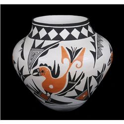 Acoma Pottery Olla with Bird Design Signed B. D. Garcia 9" D. 8 1/2" H.  Good Condition