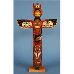 Nuu-chah-nulth Totem Carved with Thunderbird, Whale, Bear, Fish and Snake 28" H. 17" W.  Good Condit
