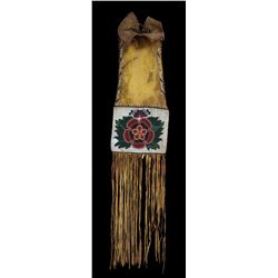 Cree Beaded Tobacco Bag ca. 1870 with Floral Design on Both Sides 27" L. 6 1/4" W.  Good Condition w