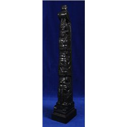 Tom Hans Argillite Totem Carved with Eagle, Gunarah and Wife, Wasco with Three Killer Whales and Bea