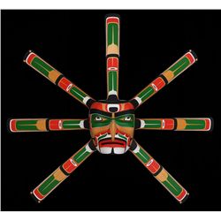 Sun Mask Carved by Gene Brabant - Yellow Cedar 68" H. 74" W.  Good Condition