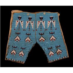 Sioux Beaded Boy's Pants ca. 1880 with Geometric Design 15" H. 18" W.  Good Condition with Minor Bea
