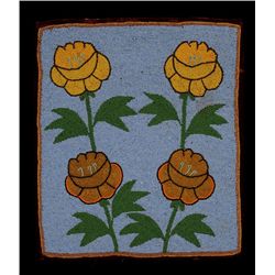 Plateau Beaded Flat Bag ca. 1900 with Floral Design and Velvet Trim 13 1/2"x 15 3/4"  Good Condition