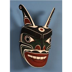 Kwakwaka'wakw Komokwa Mask Carved by Les Nelson ca. 1970 - Campbell River, B.C. 13" H. 7" W.  Good C