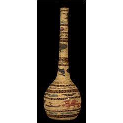 Nuu-chah-nulth Basketry Covered Glass Vase with Eagle and Hunters in Canoe Spearing Sea Monster 22"