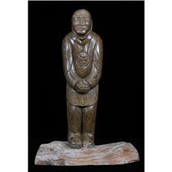 Abraham Anghik Rubin Soapstone Sculpture of a Raven Transforming 1986  16 1/2" H.5" W.  Good Conditi