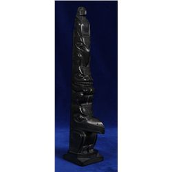 Haida Argillite Totem Carved with Eagle, Raven and Bear by Doug Wilson 12" H. 2 1/4" W. Base  Good C