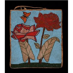 Yakima Beaded Flat Bag Decorated with Roses and Butterflies ca. 1920's 13 1/2" H. 12" W.  Good Condi