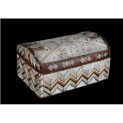 Finely Worked 19TH C. Micmac Birch Bark and Porcupine Quill Trunk 9" L. 6" W. 4 3/4" H.  As Is