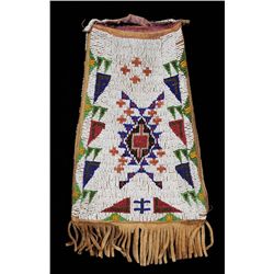 Sioux Beaded Dispatch Bag with Geometric Design 11 3/4" H. 7 1/4" W.  Good Condition with Very Minor
