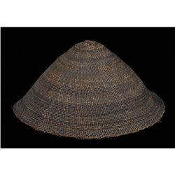 19 TH C. Nuu-chah-nulth Double Woven Basketry Rain Hat   13" D. 6 1/4" H.  Good Condition with Split