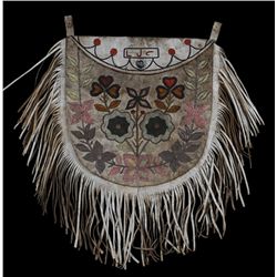 Nascapi Shot Bag ca. 1900 Embroidered with Floral Design 11 1/2" H. 10" W.  Good Condition