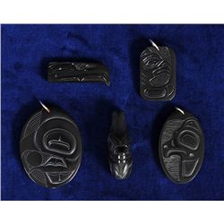 Five Haida Argillite Carvings by various Artists Including Denny Dixon, Shirley Pollard and Andrew T