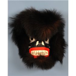 Kwagiulth Bear Mask with Bear Fur Carved by Carl Simeon 13" H. 12" W.  Good Condition NOT ALLOWED TO