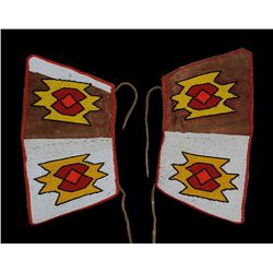 Pair of Beaded Cuffs with Geometric Design ca. 1940's 13" L. 7" W.  Good Condition with Minor Bead L