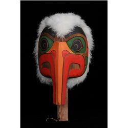 Tsimshian Raven Stealing the Sun Rattle with Rabbit Fur Carved by Gerry Dudaward 14" H. 7" W.  Good
