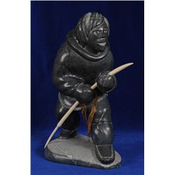 Inuit Sculpture of a Hunter with Spear by Peter Boy 13 1/4" H. 9 1/2" W.  Good Condition