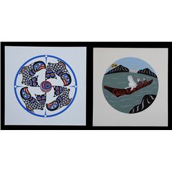 E.A. Hunt Serigraph "Kwakiutl Salmon Cycle" '74/120  20"x 22" Good Condition and George Hunt Jr. Ser