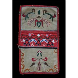 19TH C. Athapaskan Silk Embroidered Wall Pocket 9 3/4" H. 6 3/4" W.  Good Condition