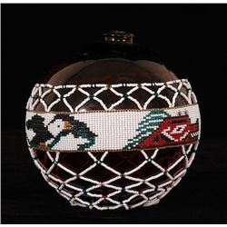 Beaded Glass Float with Eagle and Wolf Designs by Gloria Joseph 6" H.  Fine Condition