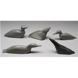 Five Bird Sculptures From Sanikiluaq 8 1/2" L. - 11" L. Including Alice Mickeyk, Nellie Appaqaq and