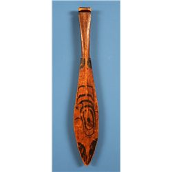 19TH C. Northwest Coast Dance Paddle 22 1/2" L. 3 3/4" W.  Fair Condition with Repair
