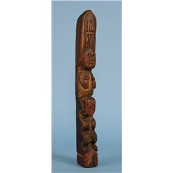 Salish Totem Carved with Two Figures ca. 1940  19 1/2" H. 2 1/2" W.  Good Condition