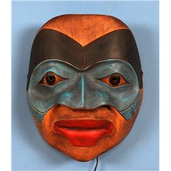Tsimshian Frog Mask Carved by Larry Shaw - Alder Wood 8 7/8" H. 7 1/24" W.  Fine Condition