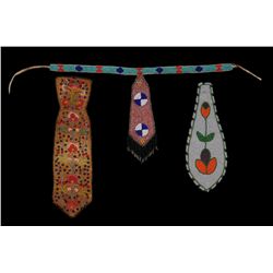 Two Plains Beaded Ties 7" - 8" L. and Embroidered Tie with Sequins 10 1/2" L. 3" W.  All in Good Con
