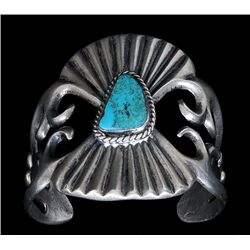 Navajo Cast Silver and Morenci Turquoise Bracelet 90 GMS 2 5/8" W. 5 1/2" L. Inside 1 1/2" Gap  Fine