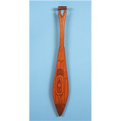 Tlingit Dance Paddle ca. 1910 with Carved Eagle Design on Both Sides 33 1/2" L. 5" W.  Good Conditio