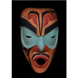 Northwest Coast Portrait Mask Carved by Carl Bouvard 11" H. 6 1/2" W.  Good Condition