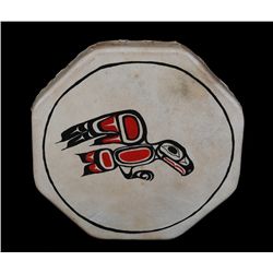 Northwest Coast Painted Drum with Raven Design 14 3/4" D. 2" Deep  Good Condition