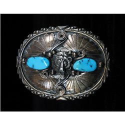 Navajo Silver and Turquoise Belt Buckle 51 GMS 2 1/42"x 2 7/8"  Good Conditions